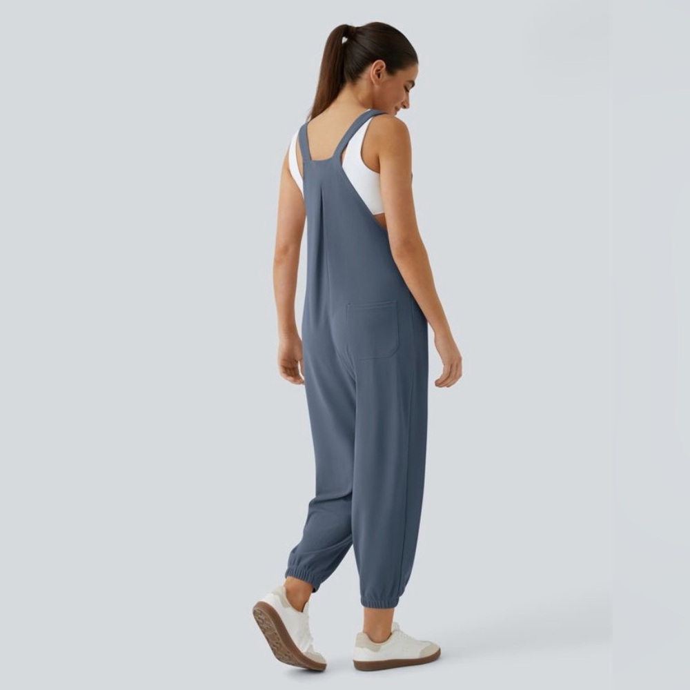HALARA Slate Blue Waffle Knit Overalls Cuffed Jumpsuit Women’s S NWT - Picture 2 of 12